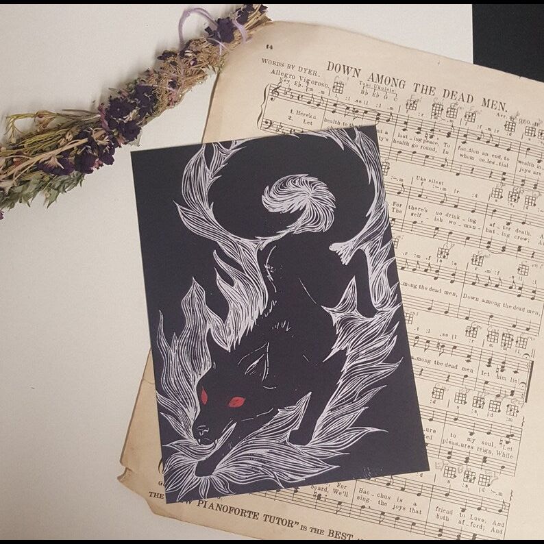 Old Shuck A5 Linoprint