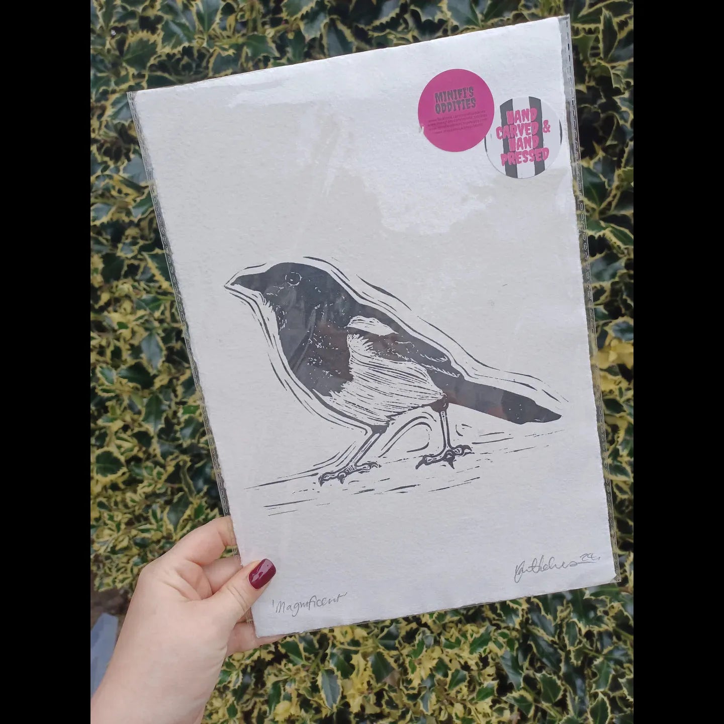 Magnificent Magpie A4 Linoprint
