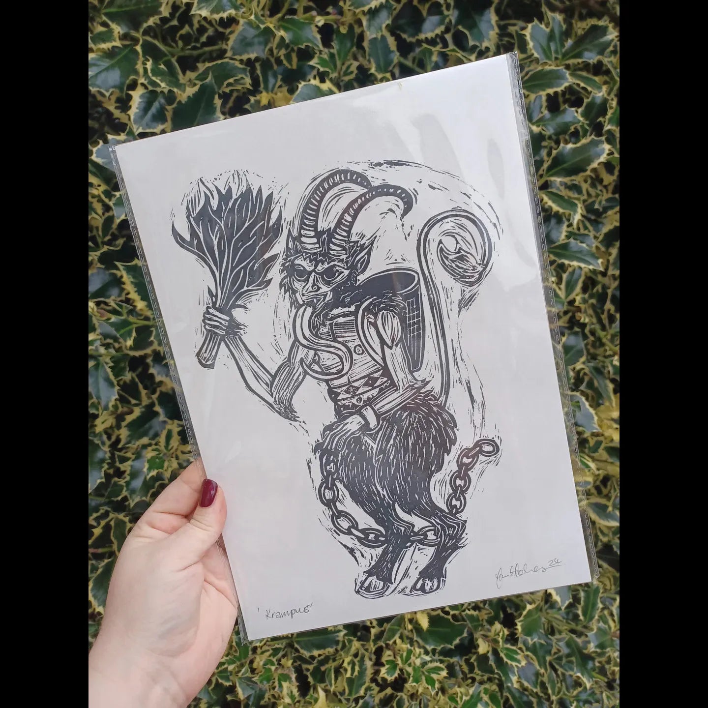 Krampus A4 Linoprint