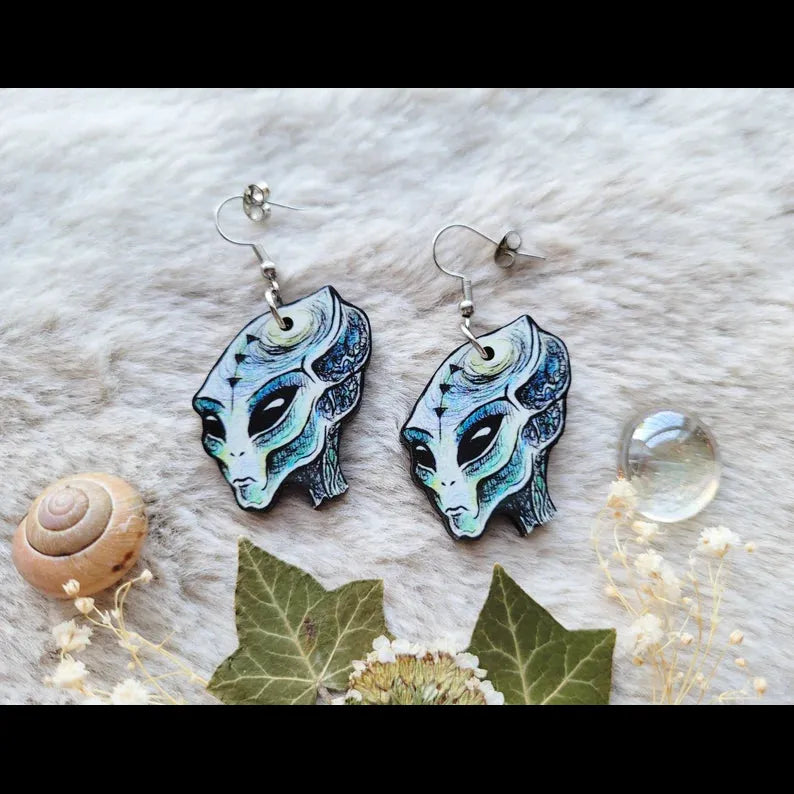Alien Wooden Earrings