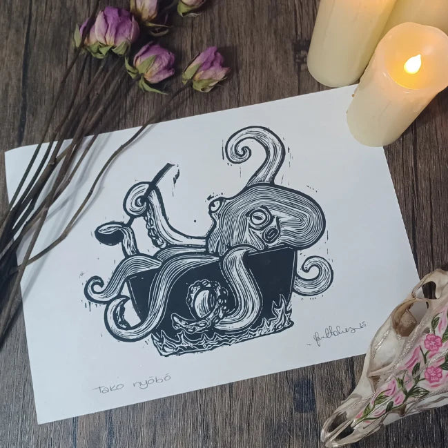 Tako Nyōnō - A4 Lino Print