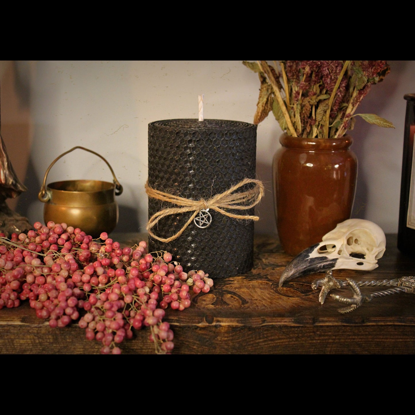 Black Beeswax Pillar Candle