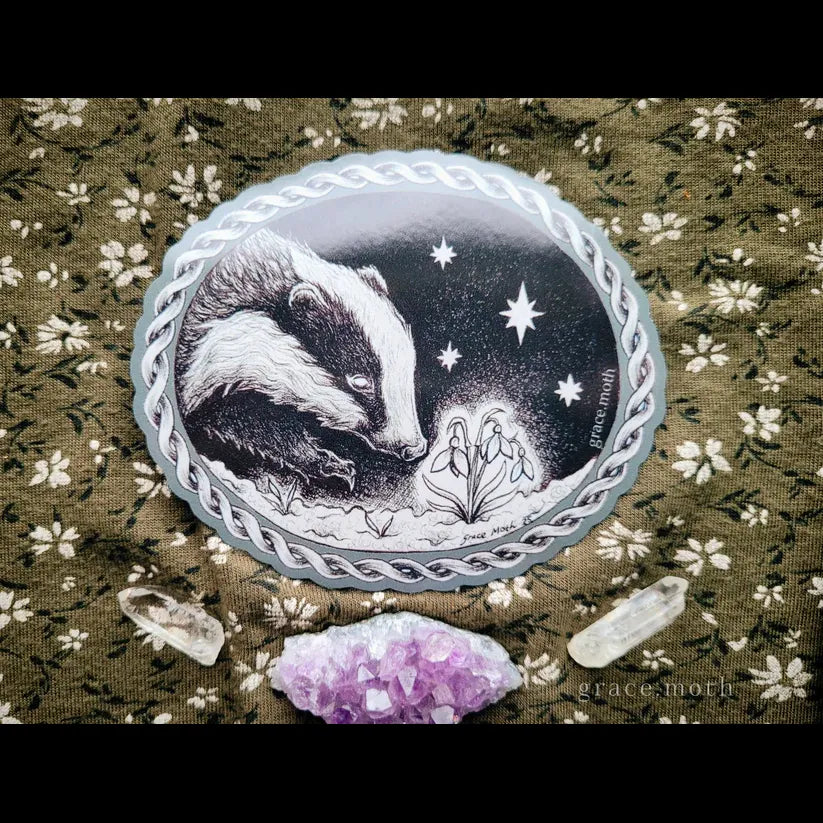 Badger and Snowdrops - Vinyl Sticker
