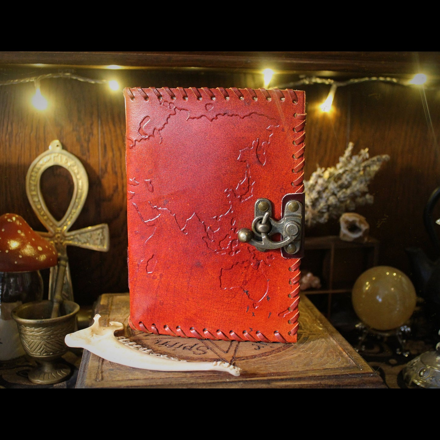 Leather World Map Journal 7x5" - Recycled Paper, 200 Page Unlined Notebook