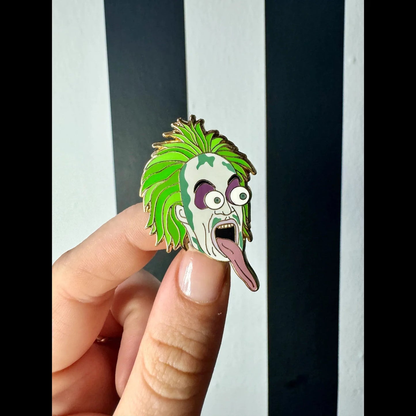 Tongue out Beetlejuice Enamel Pin