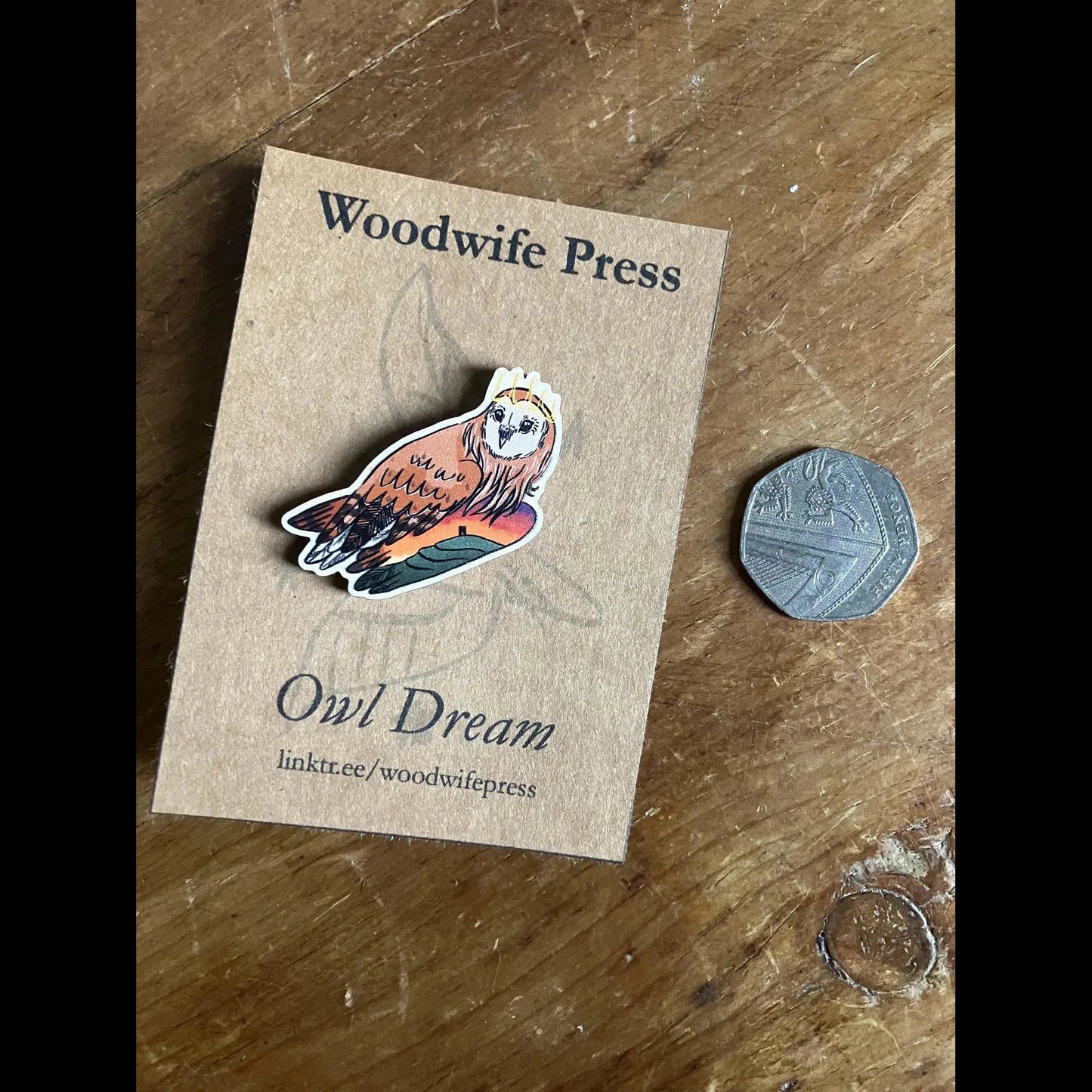 Owl and Glastonbury Tor Pin Badge