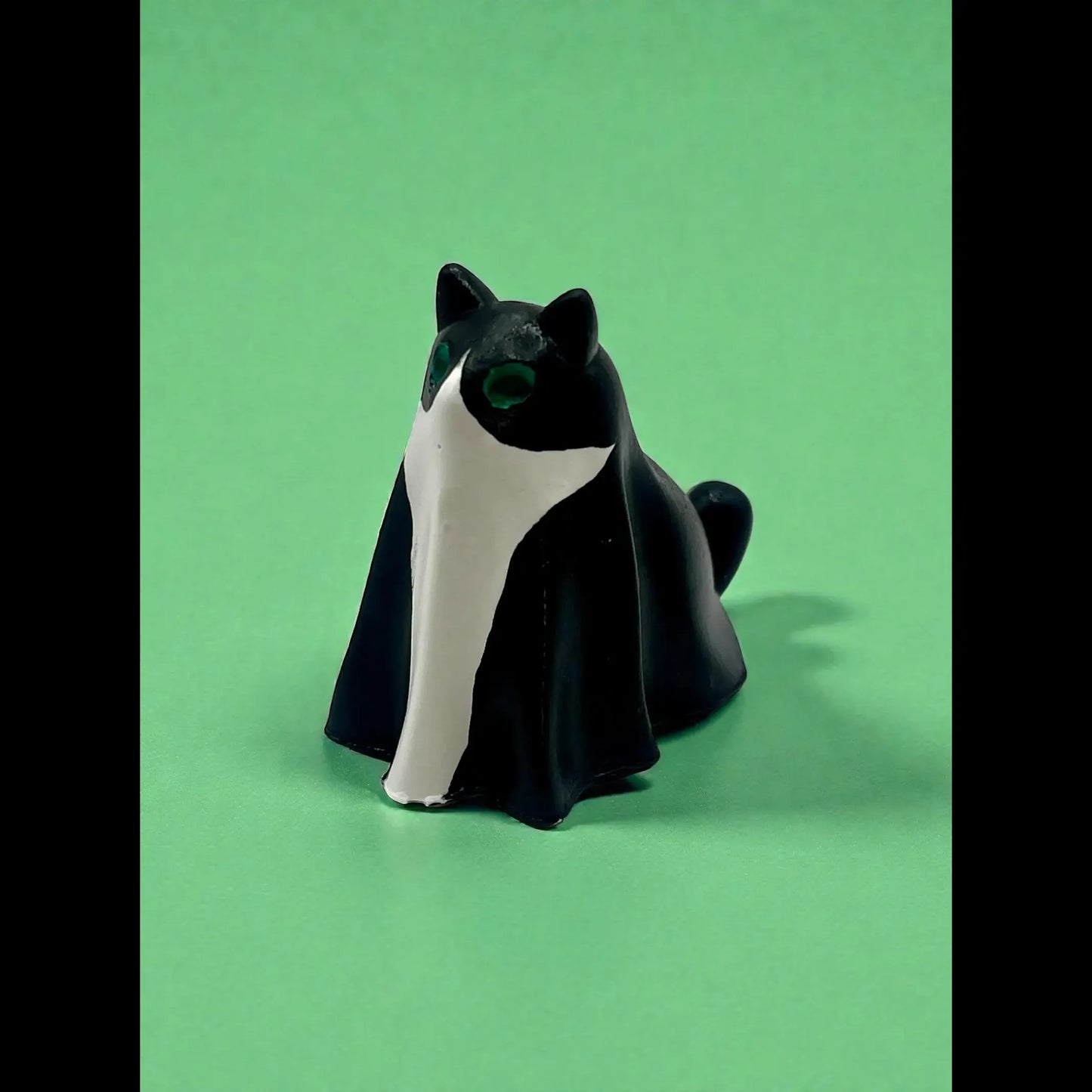 Hand-Painted Black & White Tuxedo Cat Ghost Figurine