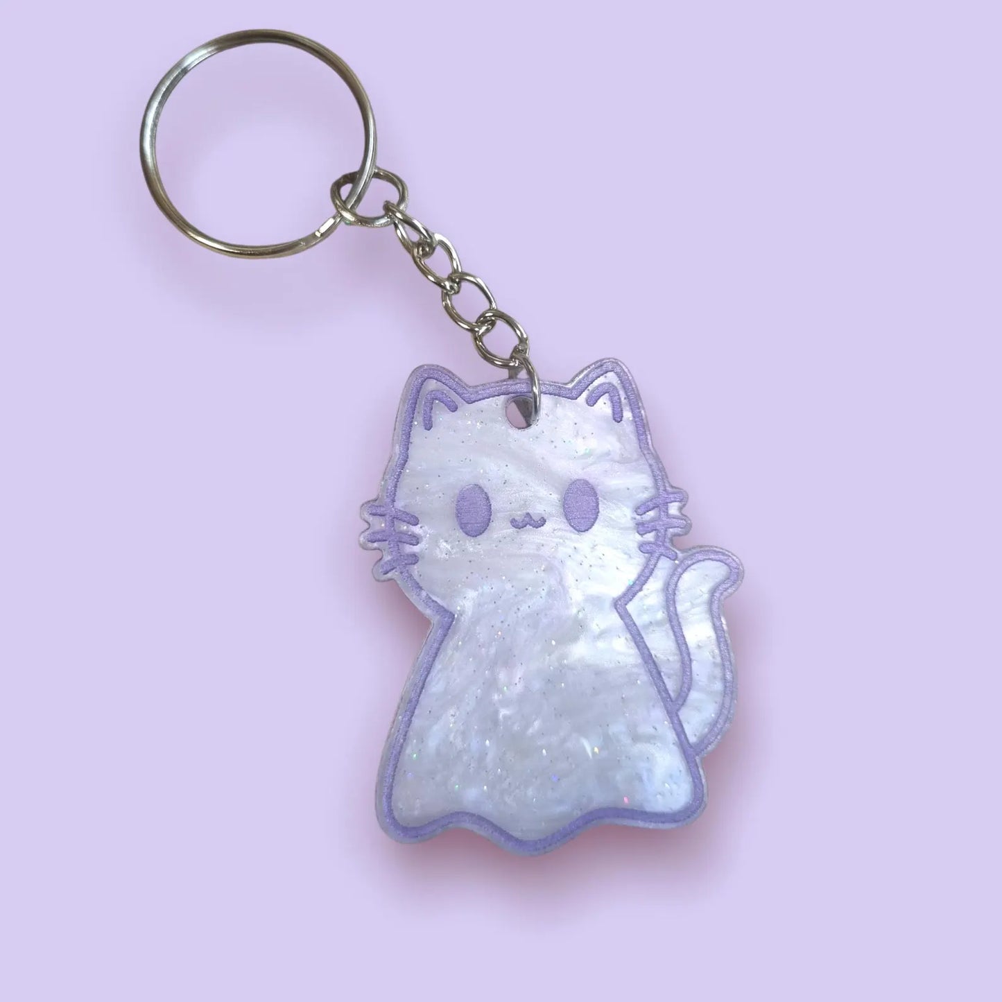 Acrylic Cat Ghost Charm Keyring