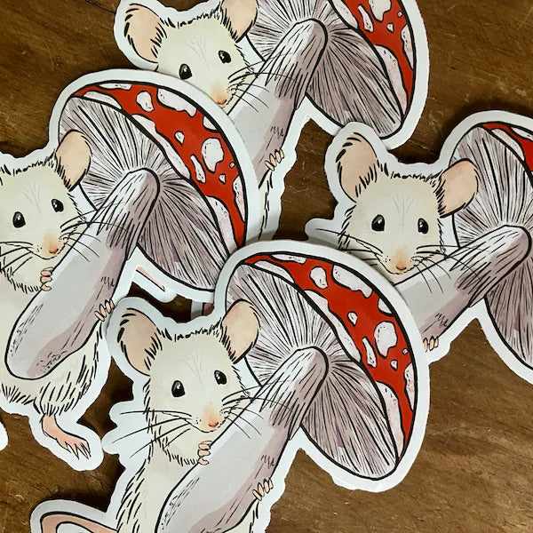 Mouse and Fly Agaric Mushroom Sticker