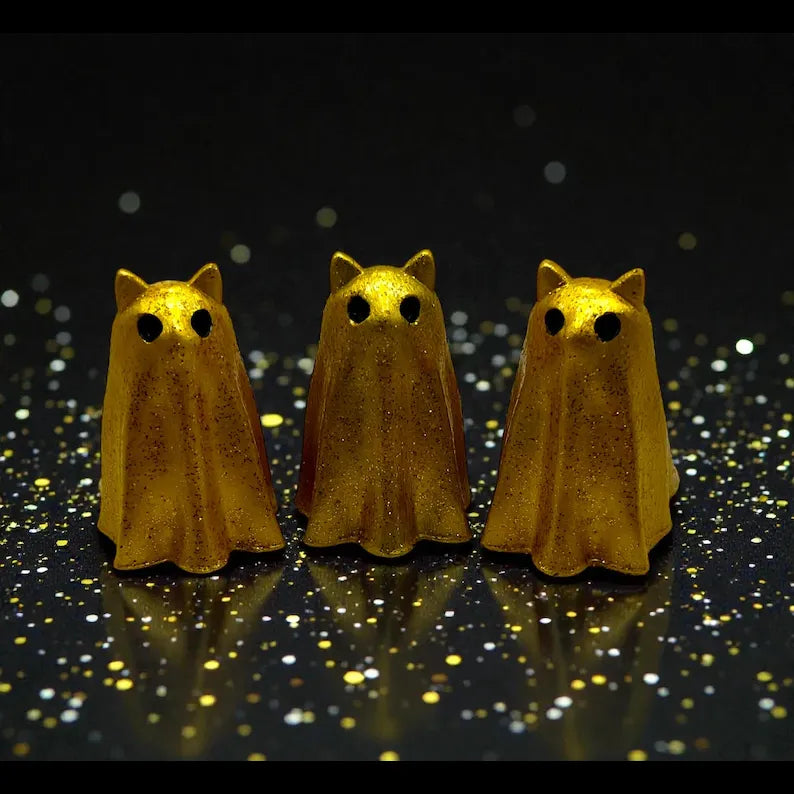 Gold Glitter Cat Ghost Figurine
