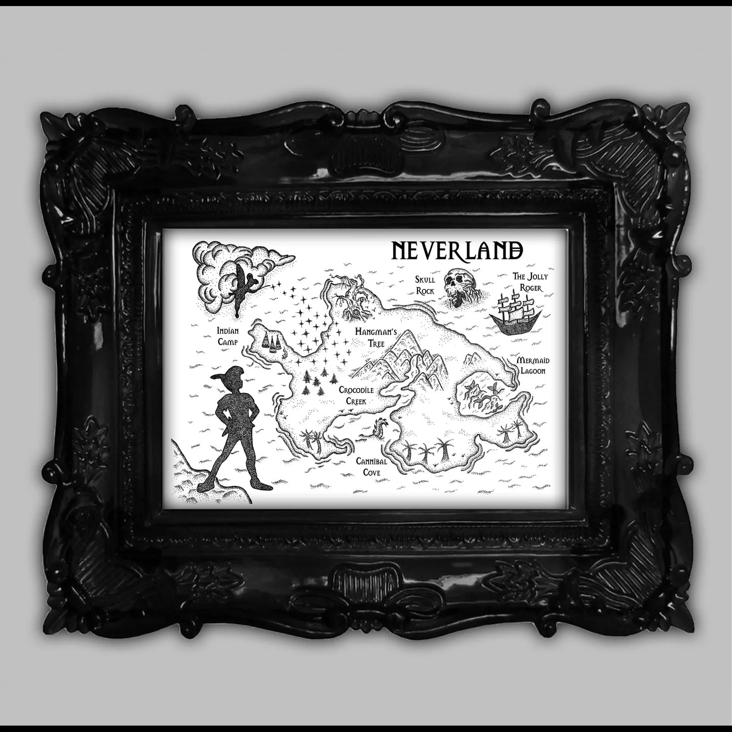 Neverland Map Dotwork Art Print