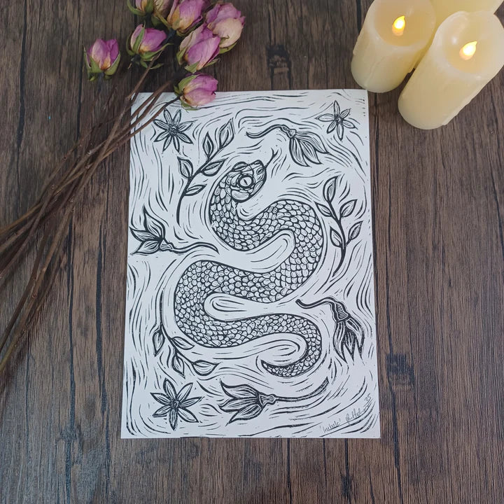 Imbolc Snake - A4 Lino Print