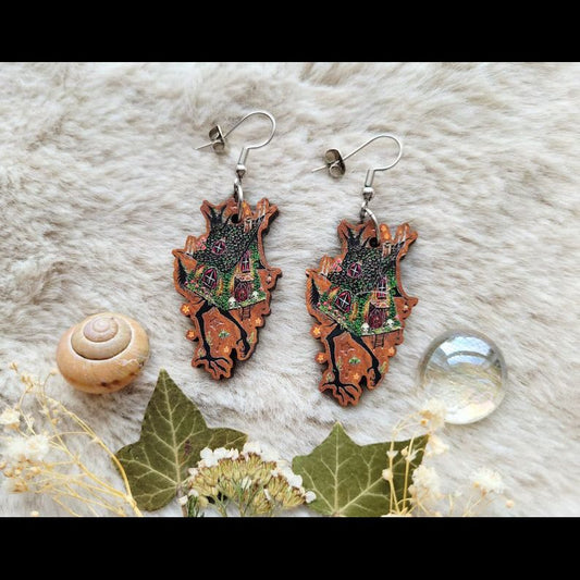 Baba Yaga Wooden Earrings