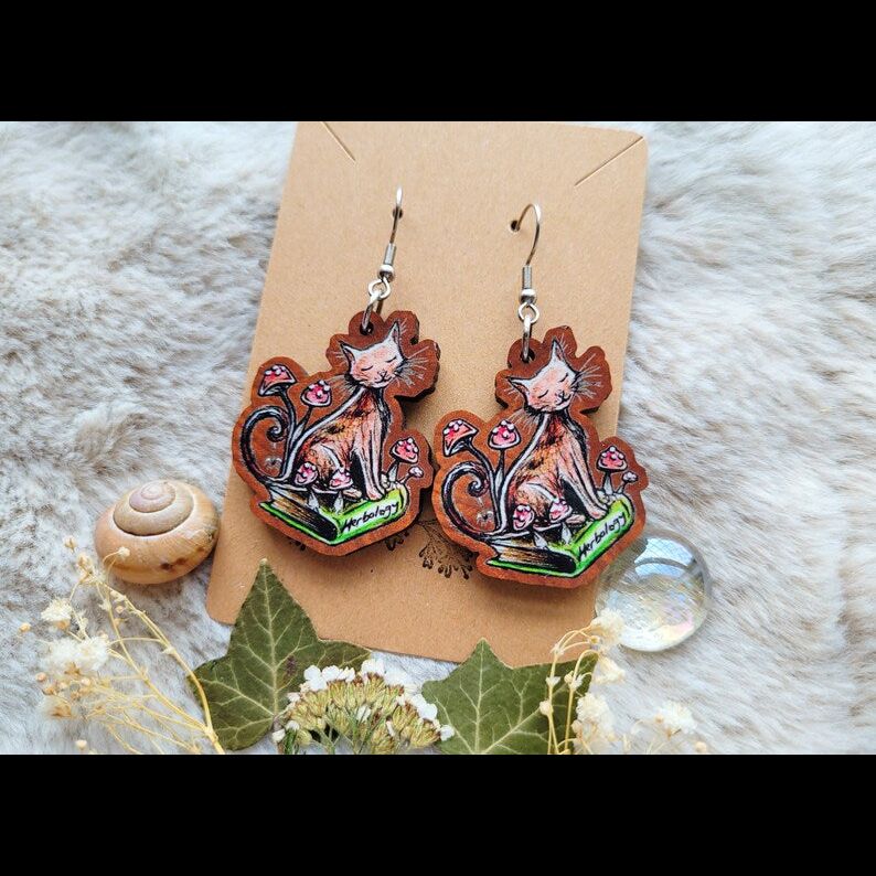 Cosy Cat Wooden Earrings