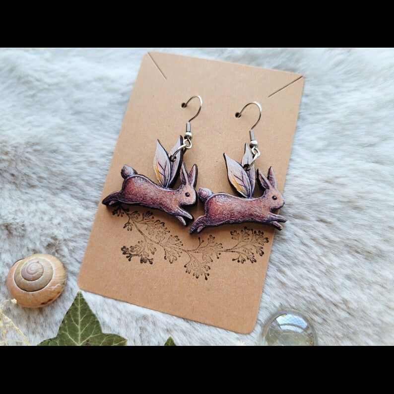 Rabbit Fairy Wooden Earrings