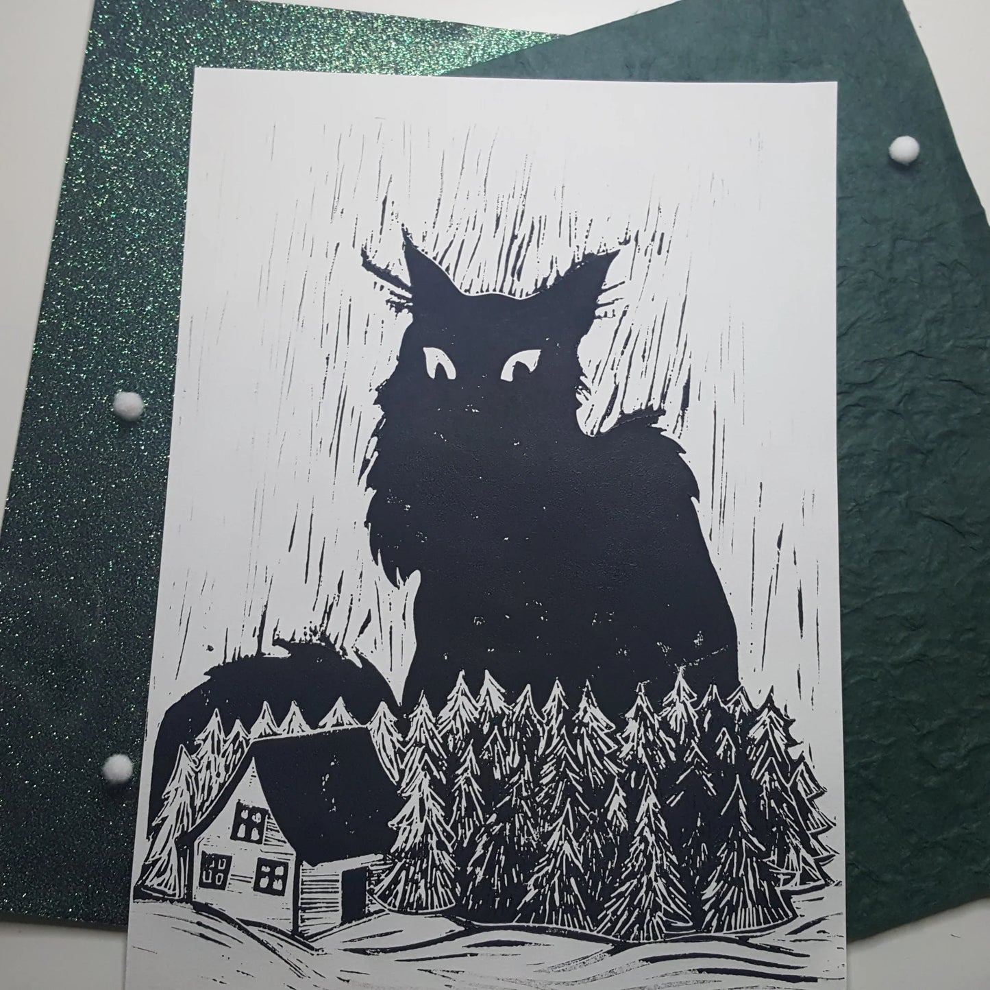 Yule Cat - A4 Lino Print