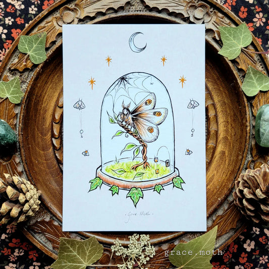 Moth Fairy Bell Jar - A6 Print