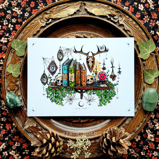 Witchy Bookshelf - A6 Print