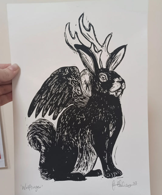 Wolpertinger - A4 Lino Print