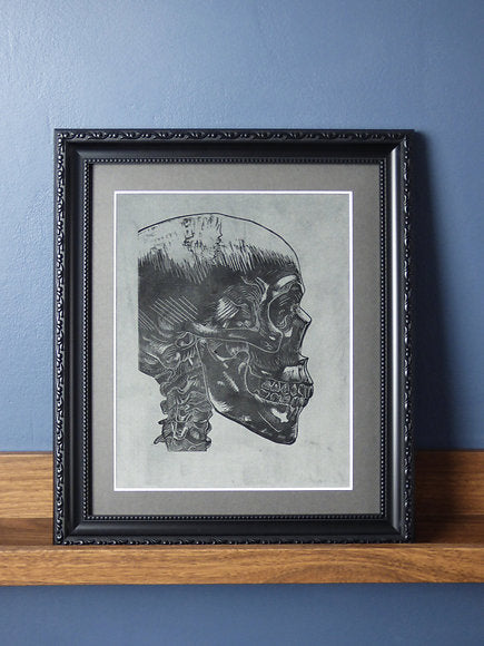 Framed velvet skull Lino Print
