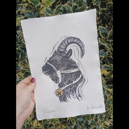 Joulupukki Gold Leaf A4 Linoprint