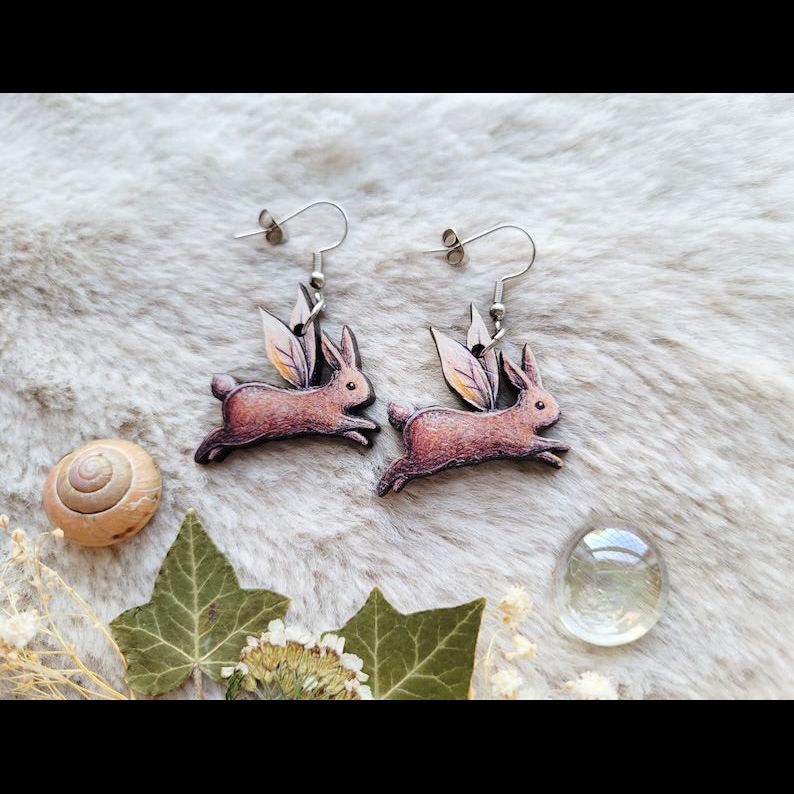 Rabbit Fairy Wooden Earrings