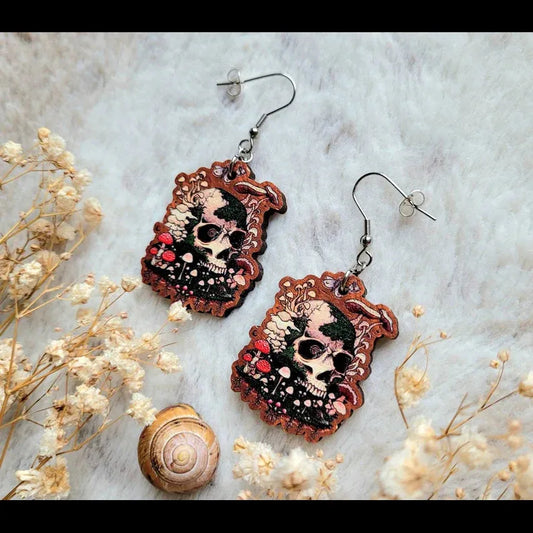 Here lies a Fungi Wooden Earrings