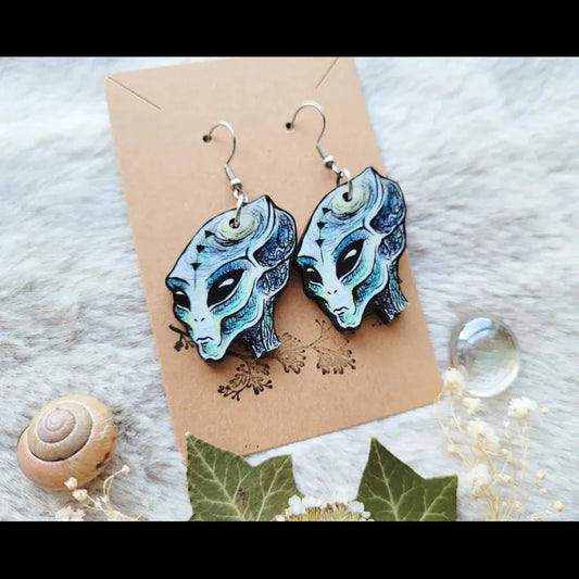 Alien Wooden Earrings