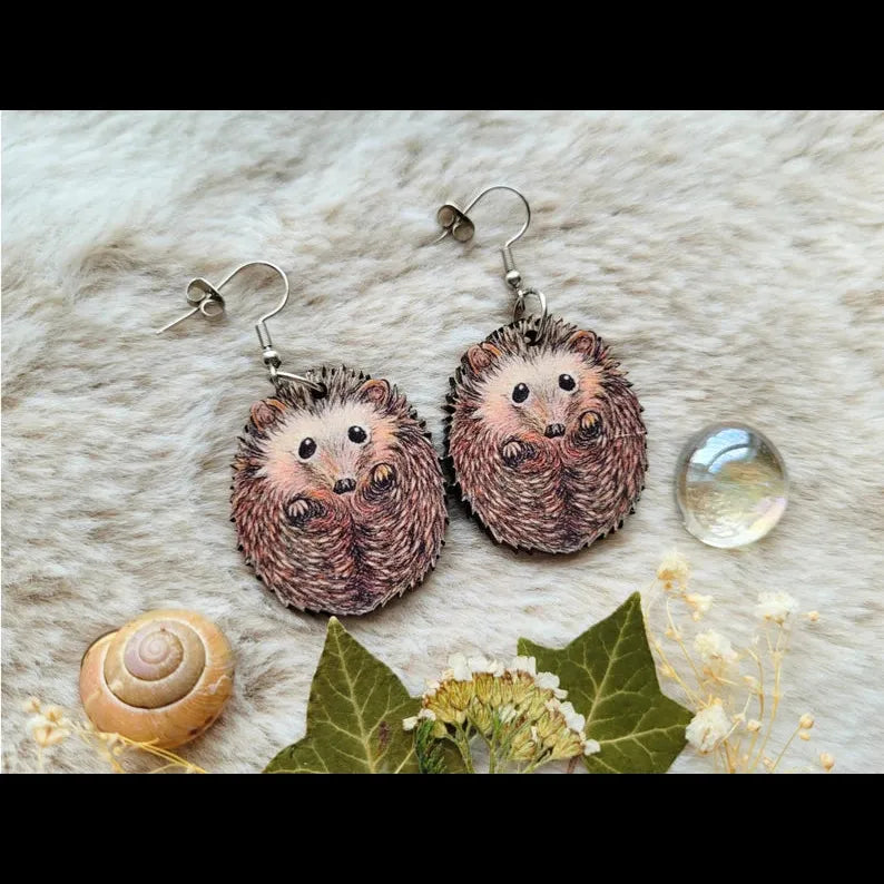 Hedgehog Wooden Earrings