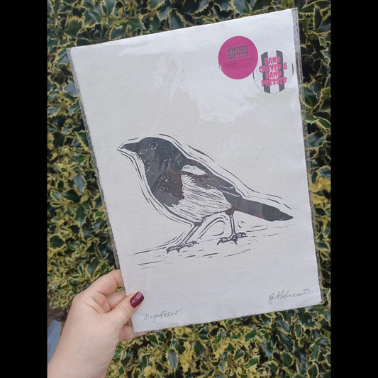 Magnificent Magpie A4 Linoprint