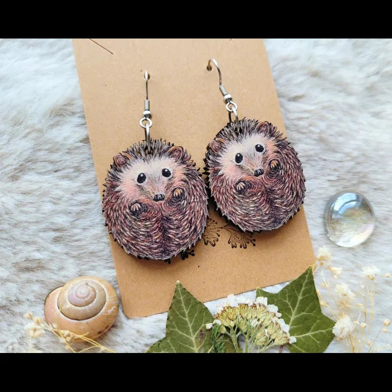 Hedgehog Wooden Earrings