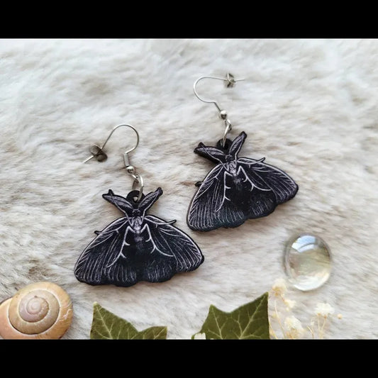 Dark Moth Wooden Earrings