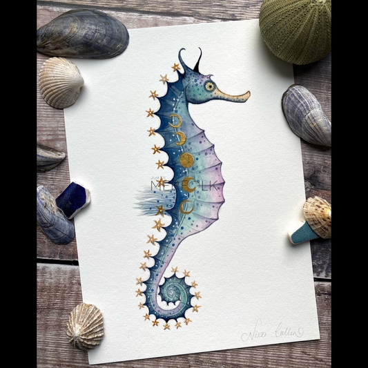 Let The Moon Guide You – Moon Phase Seahorse A5 Print