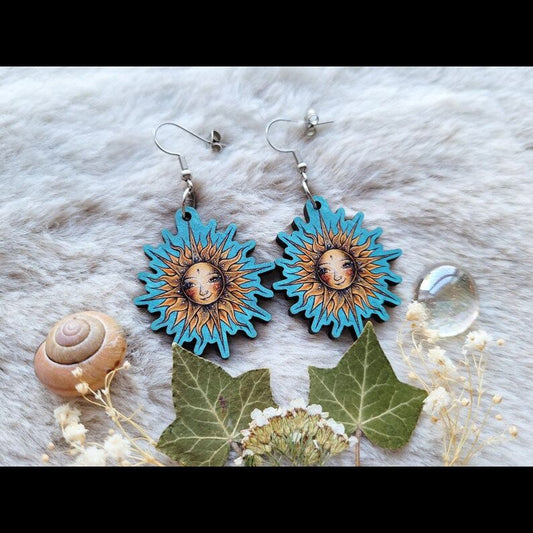 Sun Goddess Wooden Earrings