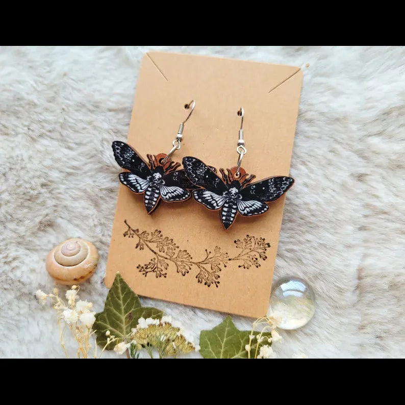 Death Hawk Moth Wooden Earrings