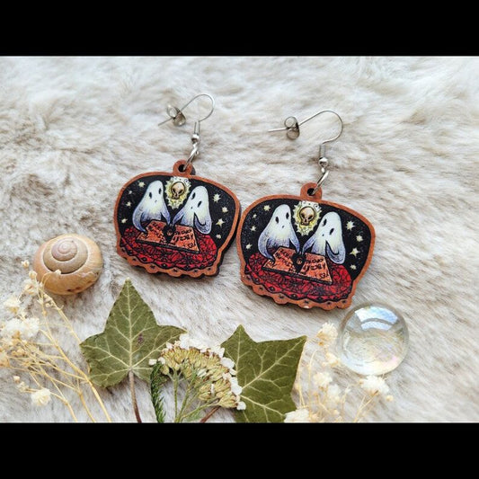 Ghost Seance Wooden Earrings