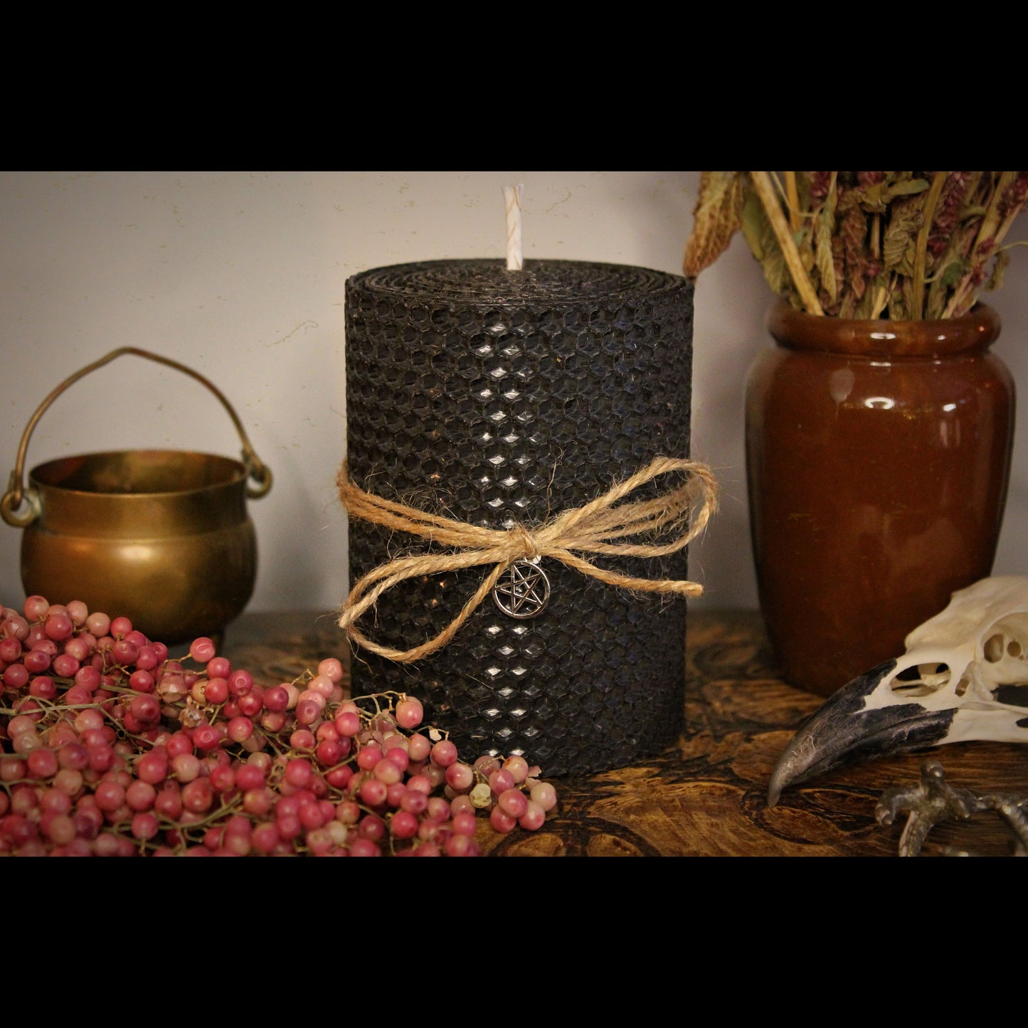 Black Beeswax Pillar Candle