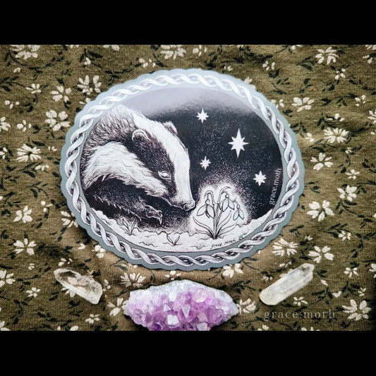 Badger and Snowdrops - Vinyl Sticker