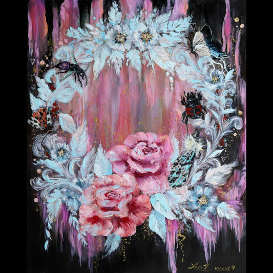 Pink Roses - Hand-Embellished Print