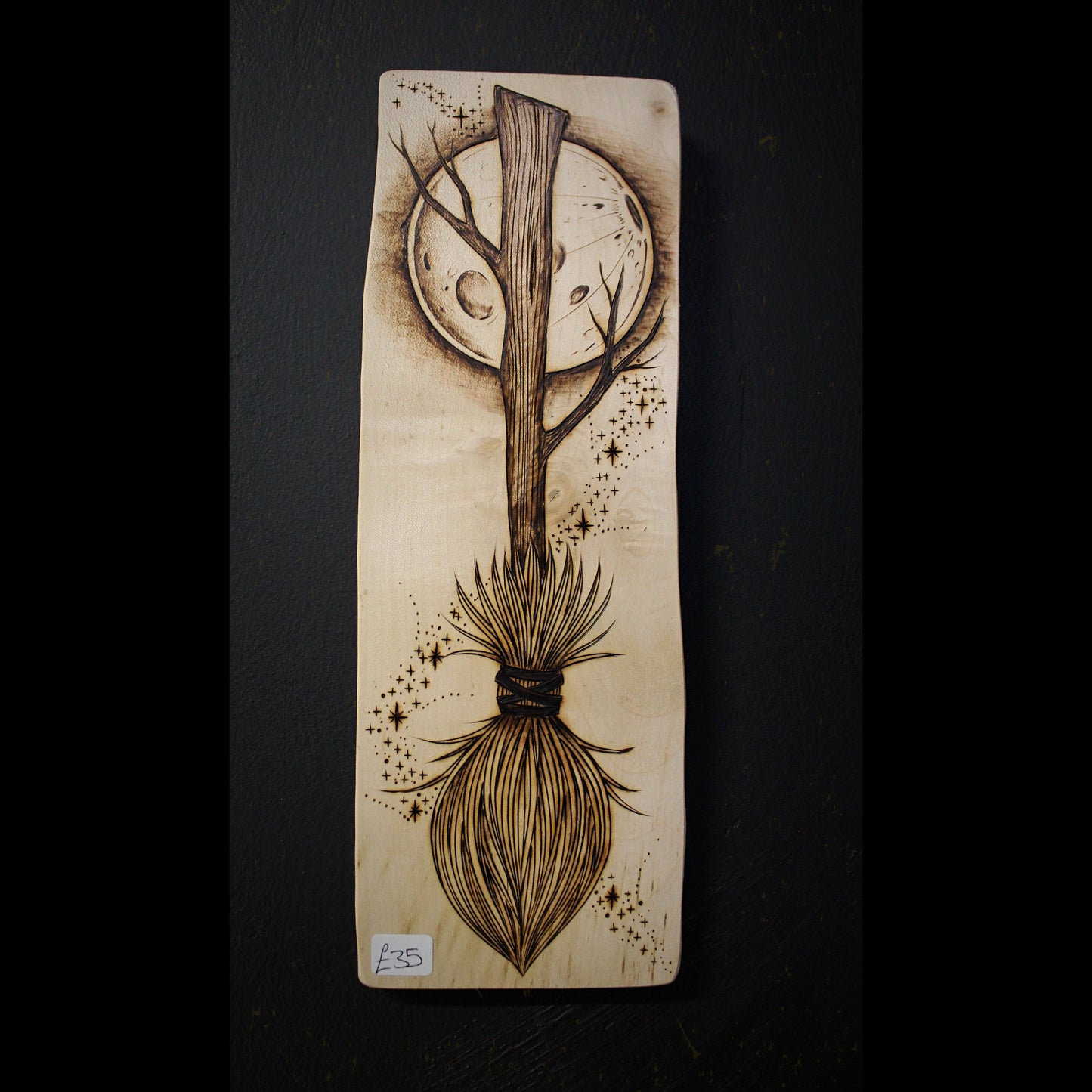 Witches Broom & Moon Pyrography