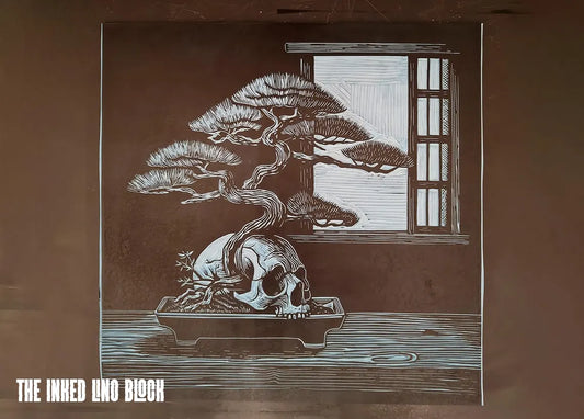 Bonsai Skull Linocut Print: Japanese Gothic Art, Limited Edition