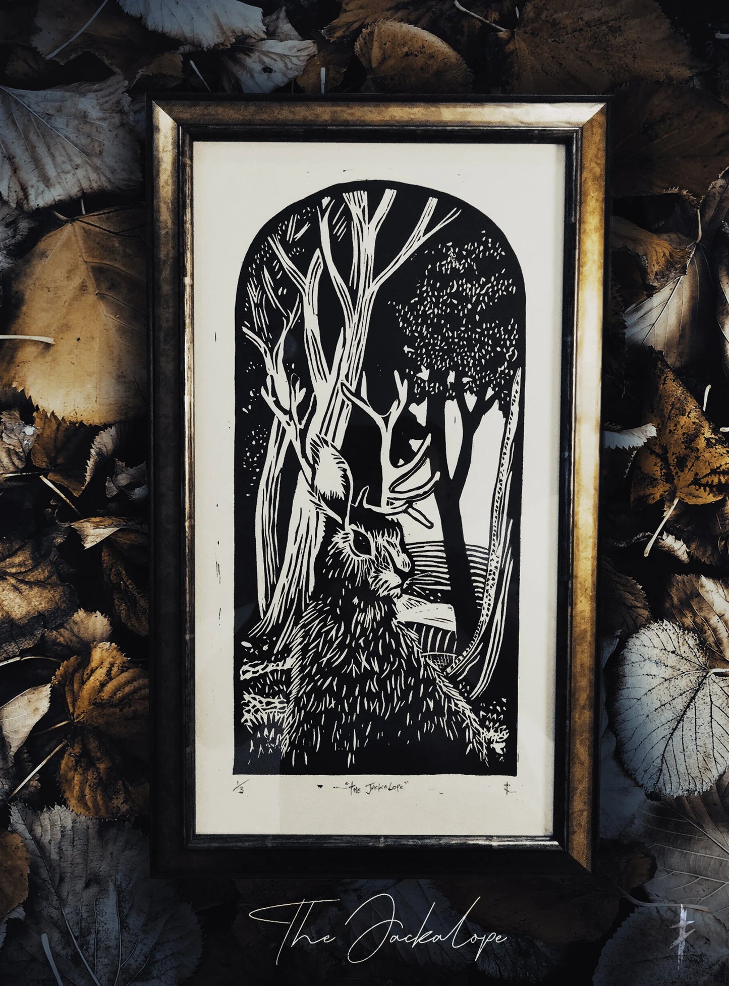 Jackalope Linocut Print: Limited Edition Cryptid Art