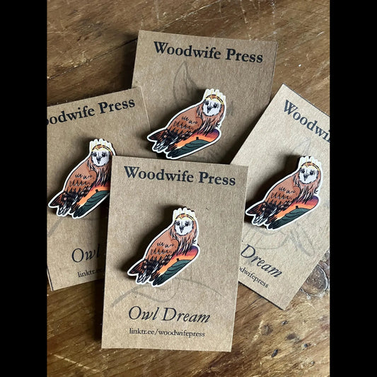 Owl and Glastonbury Tor Pin Badge