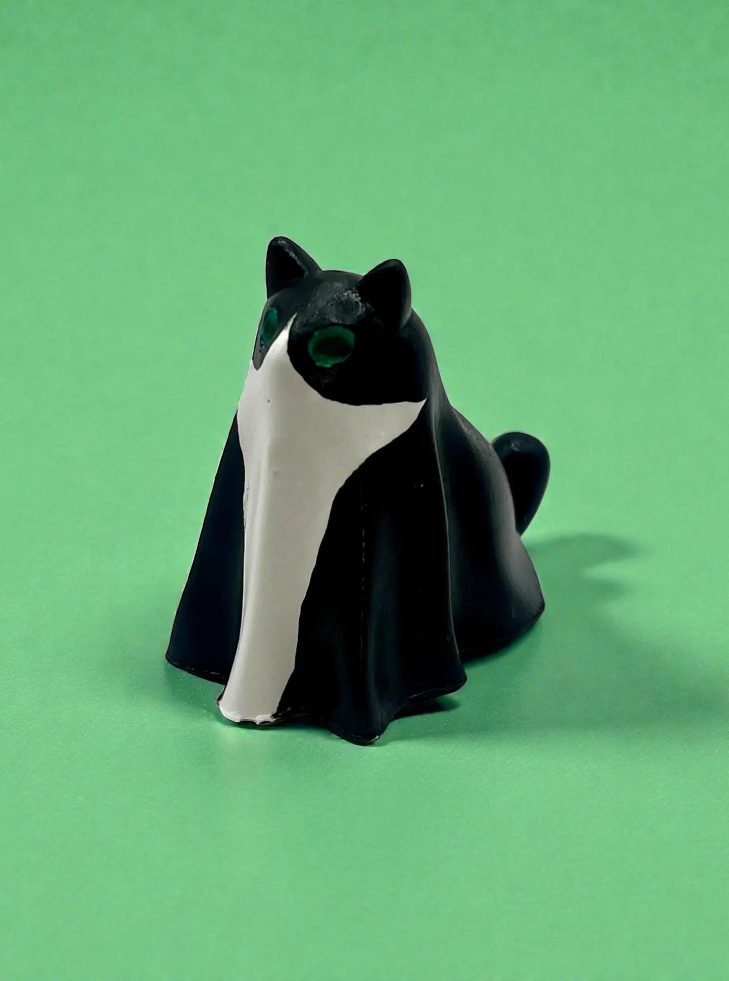 Hand-Painted Black & White Tuxedo Cat Ghost Figurine