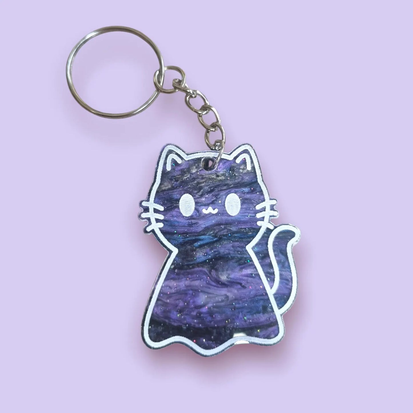 Acrylic Cat Ghost Charm Keyring