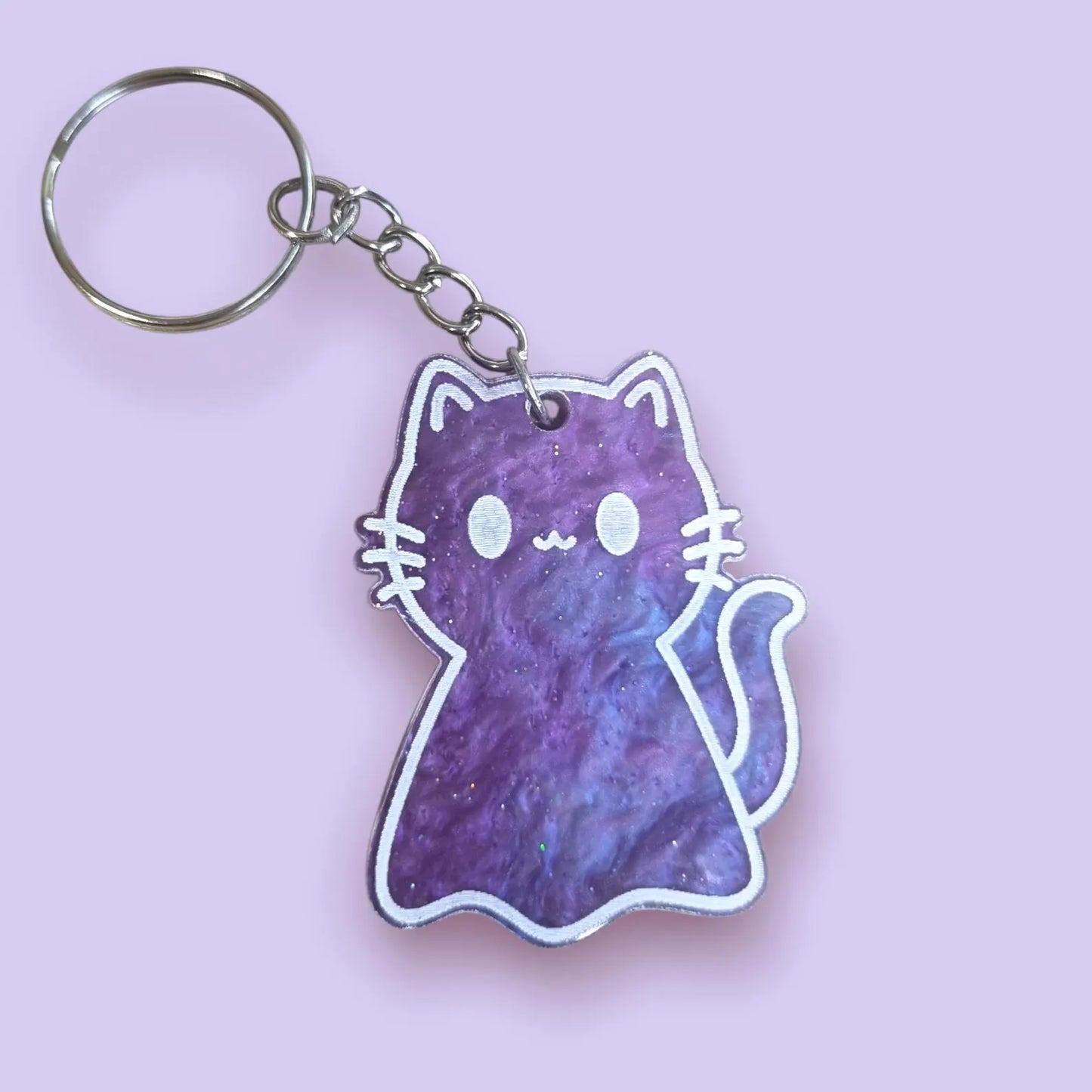 Acrylic Cat Ghost Charm Keyring