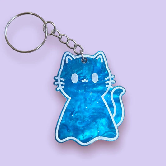 Acrylic Cat Ghost Charm Keyring