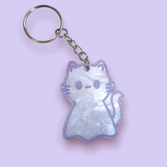 Acrylic Cat Ghost Charm Keyring
