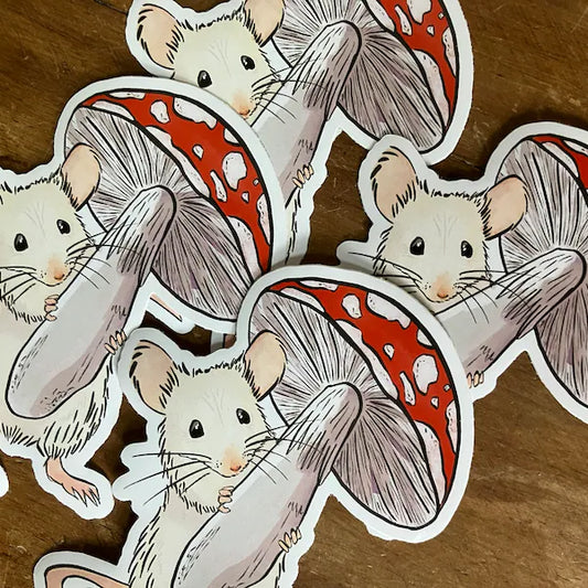 Mouse and Fly Agaric Mushroom Sticker