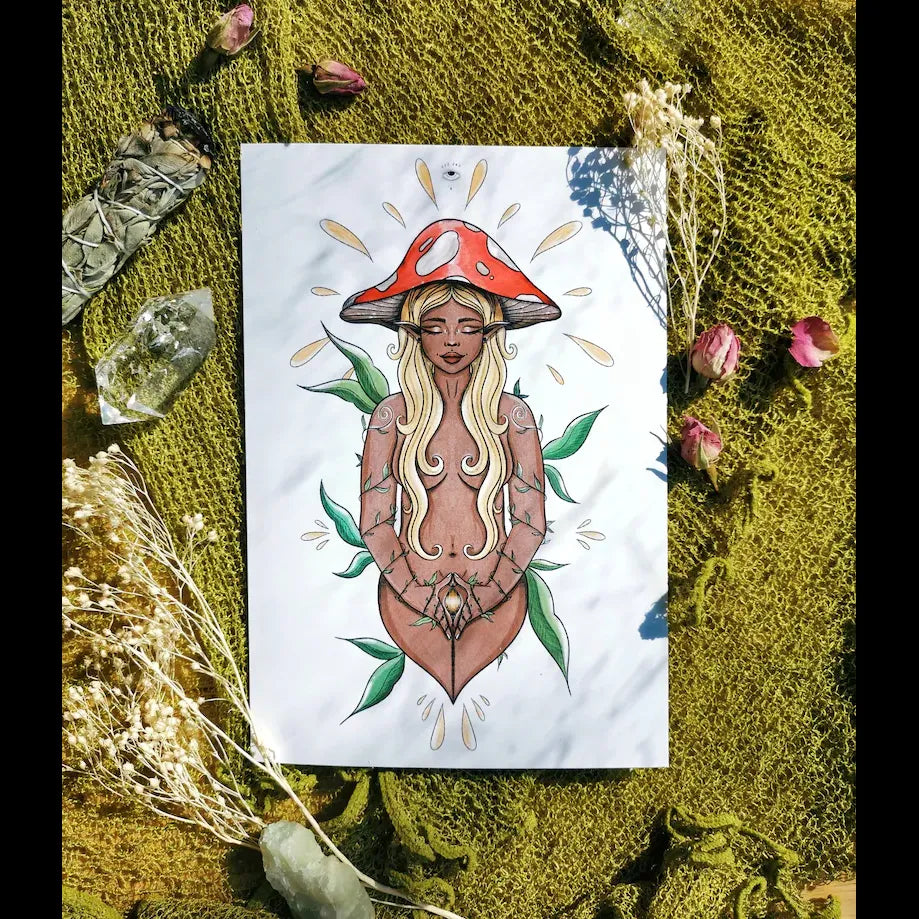 Mushroom Fairy Goddess Art - A4 Print